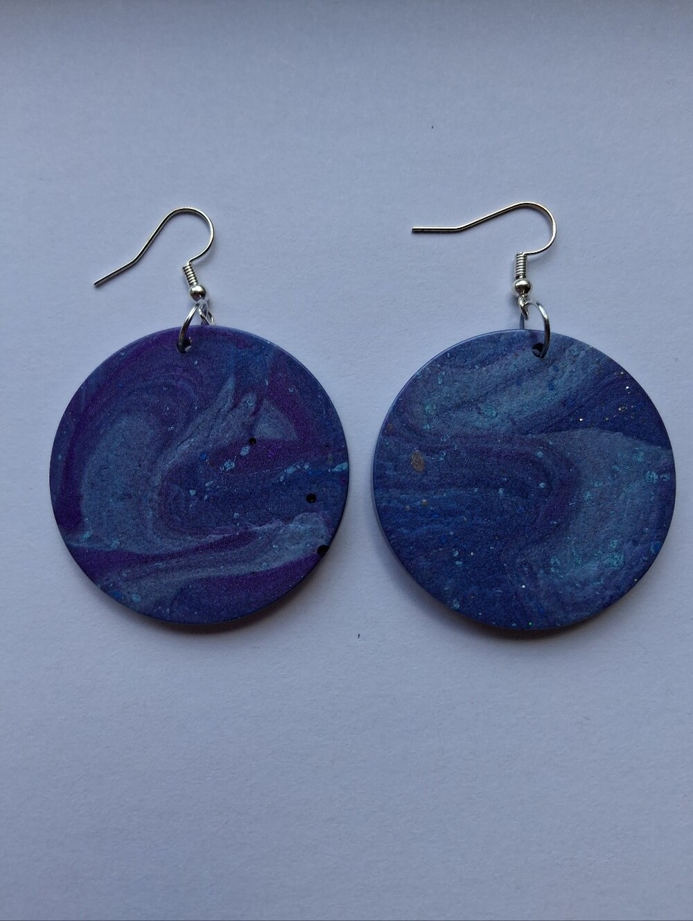 Hand Crafted Blue-Purple Marbled Round Drop Earrings
